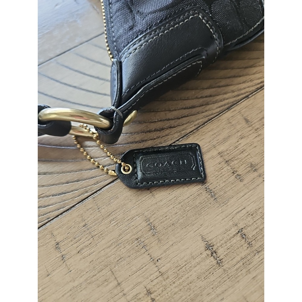 Coach Hobo Bag 11371 Black On Black Jaquard Leather Y2K Crescent C Logo Brass - Picture 4 of 16